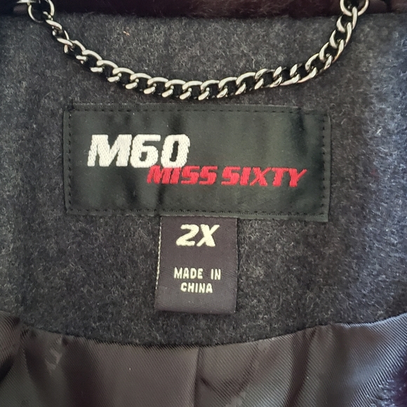 Miss Sixty M60 Womens Size 2X Black Wool Blend Button Front Belted Pea Coat - Picture 3 of 13